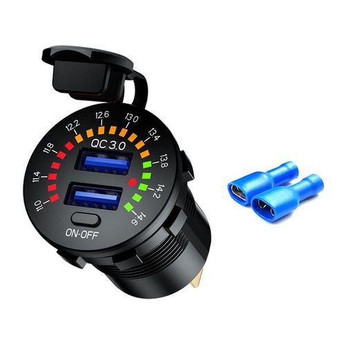Chargeur De Voiture Usb Pd Qc3.0, Prise D'alimentation De Type C Avec Voltmètre, Étanche, 36 W, 6 A, 12 V Cc, Pour Voiture, Bateau, Moto, Camion, Voiturette De Golf, Personnalisation D'un Terminal