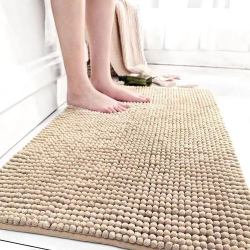 Tapis de bain antidérapant et absorbant (marron clair) 40 x 60 cm, pour douche, baignoire, toilettes, cuisine, microfibre chenille, lavable en machine