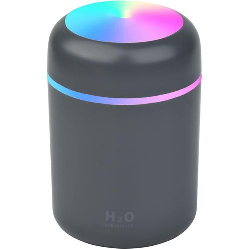 Humidificateur 300 ml, mini humidificateur de voiture, diffuseur d'arômes, éclairage d'ambiance coloré, pour la maison, le bureau, la chambre, modes silencieux (noir)