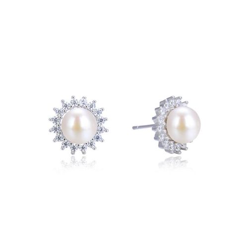 1 Paire De Boucles D'oreilles En Argent Sterling S925 Avec Perles D'eau Douce Et Tournesol, Boucles D'oreilles Simples Et Tendance En Micro Zircon