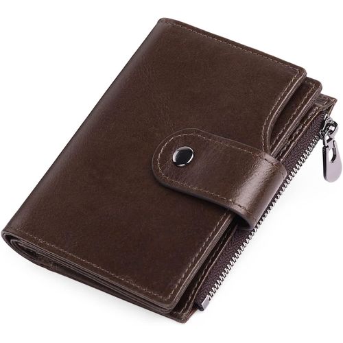 Portefeuille marron en cuir véritable pour homme, blocage RFID, à deux volets, avec 11 emplacements pour cartes de crédit et 2 porte-monnaie zippés (1 pièce)