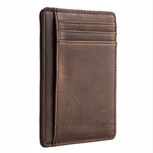 Portefeuille pour homme couleur café foncé avec blocage RFID, compartiment zippé pour pièces et coffret cadeau ¿ Porte-cartes ultra fin ¿ Porte-monnaie minimaliste pour homme