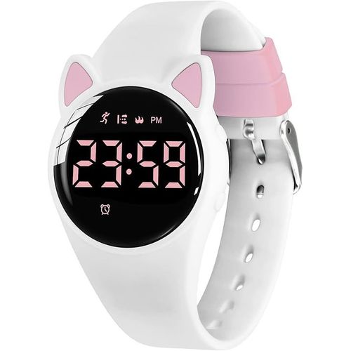 Montre Enfant Rose Et Blanche, Petite Montre Auriculaire Pour Filles, Tracker D'activité Numérique Avec Alarme/Chronographe/Résistant À L'eau, Cadeaux Pour Filles De 5 À 15 Ans