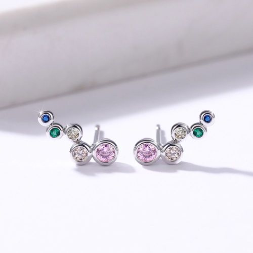 Boucles D'oreilles Grimpantes À Quatre Pierres Plaquées Argent Créées Avec Des Cristaux