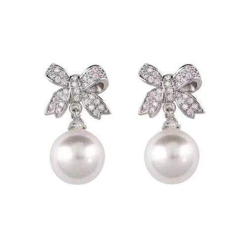 1 Paire De Boucles D'oreilles En Argent Sterling S925 Avec Fleurs Et Diamants, Perles D'eau Douce, Ornement Floral De Tempérament Tendance