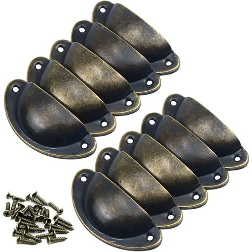 Lot de 10 boutons de porte vintage en métal pour placards, commodes, tiroirs, armoires, en laiton antique