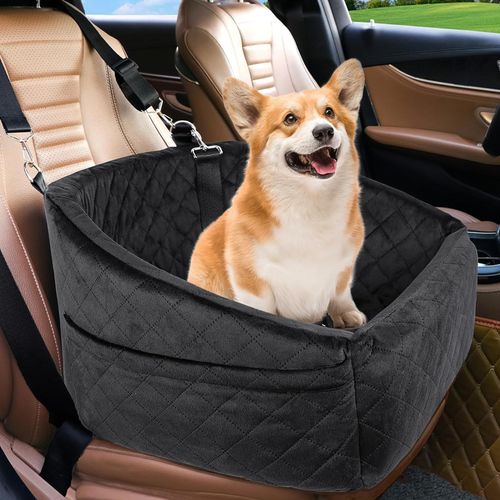 Dog Car Seat For Small Medium Dogs,Detachable Washable Dog Booster Seat Under 30lbs, Pet Car Seat Travel Bed With Storage Pockets And Dog Safety Belt (Black)
