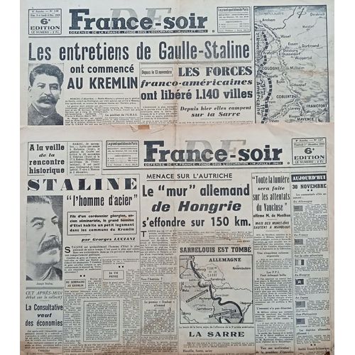 Lot 2 Vieux Journaux "Défense De La France France Soir" Des 1, 3 Et 4 Décembre 1944