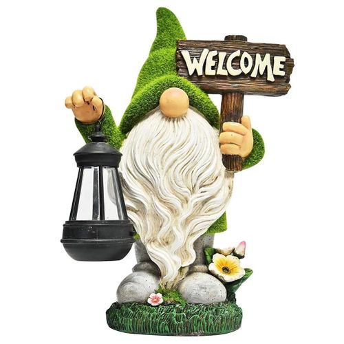 Statue De Jardin En Resine, Figurine Naine Tenant Des Lumieres Led Solaires, Decorations Exterieures Pour Patio, Cour, Pelouse, Ornement, Cadeau