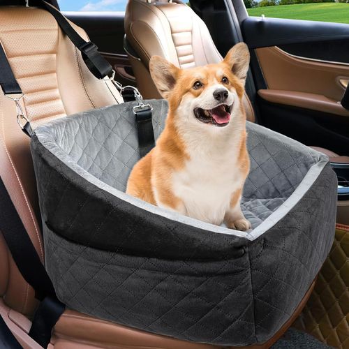 Dog Car Seat For Small Dogs,Detachable Washable Dog Booster Seat Under 30lbs, Pet Car Seat Travel Bed With Storage Pockets And Dog Safety Belt (Black/Grey)