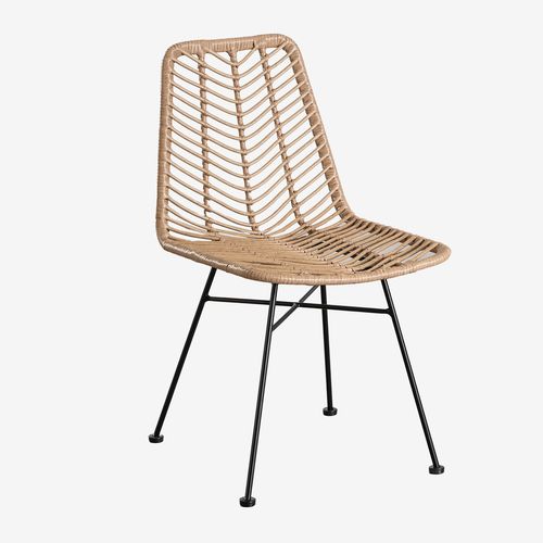 Pack De 4 Chaises De Salle À Manger En Rotin Synthétique Gouda Naturel Naturel Noir
