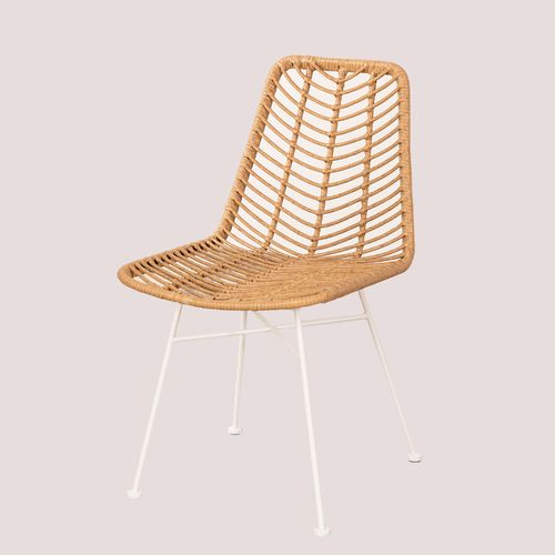Pack De 4 Chaises De Salle À Manger En Rotin Synthétique Gouda Naturel Naturel Blanc