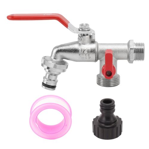 Robinet d'arrosage exterieur 1 entree 2 sorties, resistant a la chaleur et au gel, en cuivre, pour jardinage