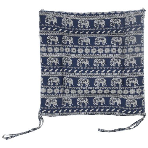 Coussin de chaise simple en pur coton et lin, epais, antiderapant, doux, pour le sol (elephant bleu)