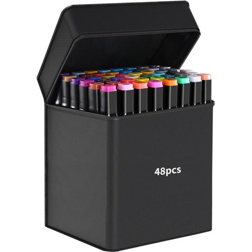Asas-Set De Feutre Acrylique,48 Couleurs Doubles Pointes,Feutres Coloriage Enfants,Graffiti,Chisel Brush,Pointe Colorée,Feutres Alcool,Crayon Feutre Coloriage Adulte,Feutres Coloriage Adulte.