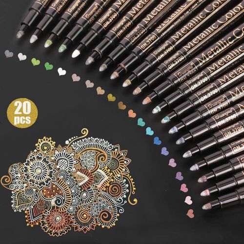 Asas-Lot De 20 Stylos Métalliques À Paillettes Pour Gribouillage,Cardmaking,Scrapbooking,Album Photo,Livre D'or De Mariage,Verre,Bois,Pierre,Céramique,Chaussures,Tissu,Bricolage
