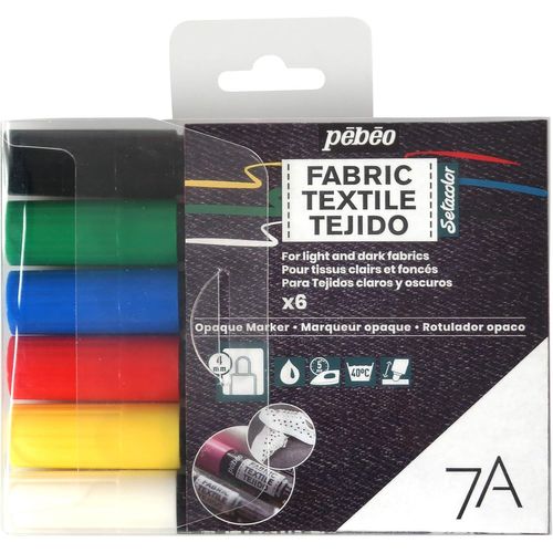 Asas-Set De 6 Marqueurs Spécial Tissu Et Textiles Foncés Et Opaques,Feutres Pour Tissus Et Textiles Foncés Et Opaques,Assortiment Basique Pointe Ronde 4mm Multicolore 804501