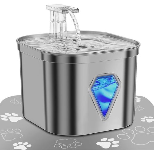 Asas-Fontaine À Eau,En Acier Inoxydable,Pour Chat,Avec Lumière Led,2,5 L,Ultra Silencieuse,Alimentation Usb Et Charbon Actif,Grise