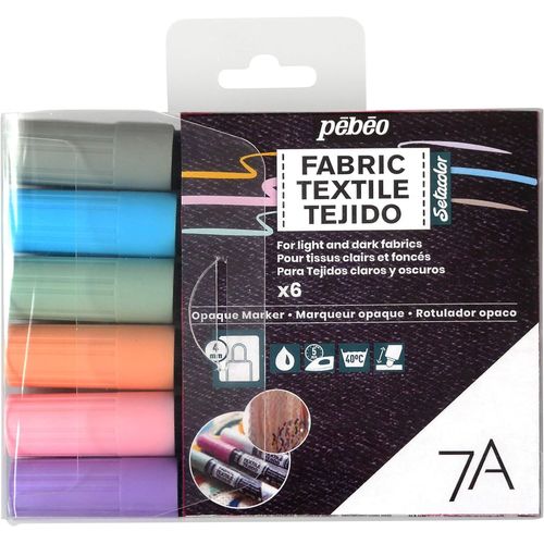 Asas-Set De 6 Marqueurs Spécial Tissu Et Textiles Foncés Et Opaques,Feutres Pour Tissus Et Textiles Foncés Et Opaques,Assortiment Basique Pointe Ronde 4mm Couleurs Pastels