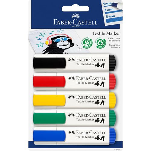 Asas-159520-Marqueurs Textiles Couleurs De Base,Par 5,Convient Pour Les Tissus Clairs,Pour Les Fêtes De Bébés,Les Anniversaires D'enfants
