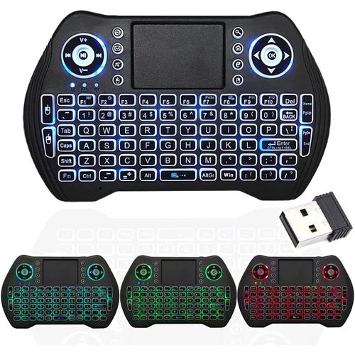 asas-Mini Clavier Sans Fil 2,4 Ghz Usb Dongle Rétroéclairé Mini Clavier Avec Pavé Tactile Combinaison Souris Avec Batterie Li-Ion Rechargeable Pour Android Tv Box Pc Htpc Ps3 Mac Linux Windows Os