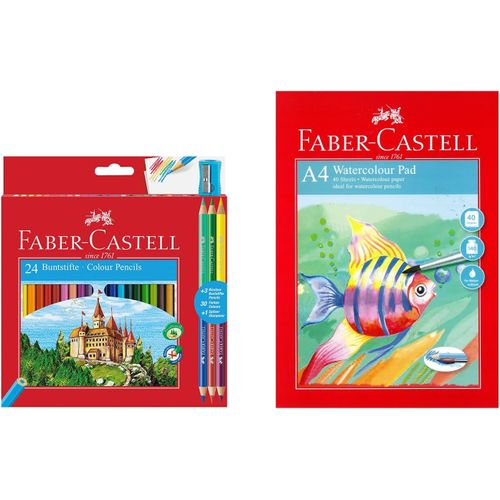 Asas-110324-Wd Lot De 24 Crayons De Couleur Avec 3 Crayons Bicolores,Taille-Crayon,Bloc Aquarelle A4