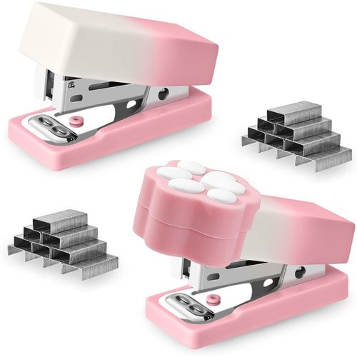 Asas-Mini Agrafeuse Mignonne,Petite Agrafeuse Portable Avec 800 Agrafes 24/6,Lot De 2 Agrafeuses À Dégradé De Couleurs,Agrafeuse De Bureau Pour Fournitures Scolaires Et De Bureau (Rose)