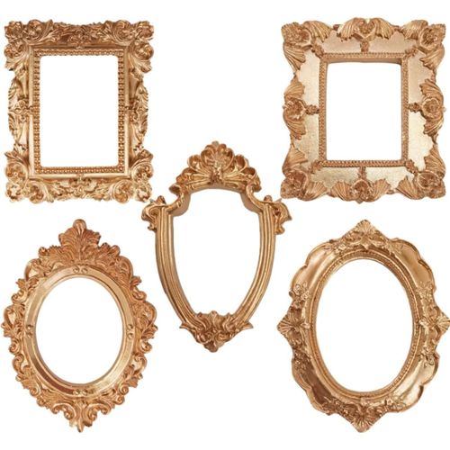asas-5 Pièces Cadre Photo Petits Cadres Dorés Cadre Doré Vintage Cadre Photo 2X3 Cadre Photo Rond Petits Cadres Photo Cadres Anciens Décorations Accessoires Résine Synthétique