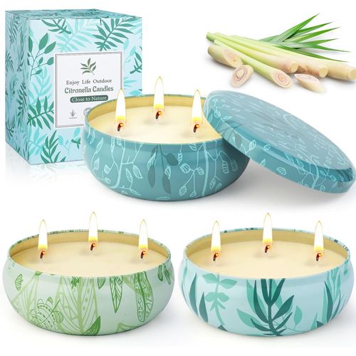 Asas-Bougie Citronnelle Extérieur,3x12oz Grande Bougie Citronnelles,Bougies Parfumées À La Citronnelle À 3 Mèches Pour Jardin,Cire De Soja Naturel Bougies Pour Camping,Terrasse,Piscine,Cadeau D'été