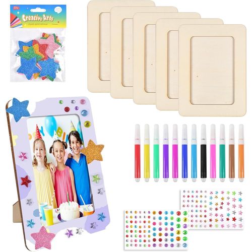 asas-Bricolage Cadres Photos Pour Enfant,Diy Cadre Photo,Kits De Cadres Photo En Bois,Cadre Photo Enfant Kit Activités Manuelles Pour Loisir Creatif Couture Pour Fille Kit Cadre Photo À Décorer (6Pcs)
