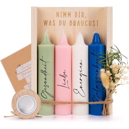 asas-Prenez Ce Que Vous Avez Besoin De Bougies,Coffret Cadeau Avec Boîte En Bois,Bougeoirs Et Fleurs Séchées,Idée De Cadeau D'Anniversaire Pour Femme,Remplisseur De Souhaits¿Amour,Énergie