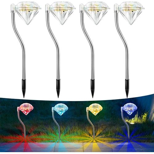 Asas-4 Lampe Solaire Changent De Couleurs-Forme De Diamand Lampe Solaire Extérieur Pour Décoration De Fête Eclairage De Pelouse Cour Allée