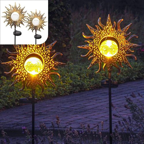 Asas-Lampes Solaires De Jardin Avec Pique | Lot De 2 | Deco Jardin Exterieur Pour Terrasse | Éclairage Pour Chemins | Lampe Led | Decoration De Métal Et Boule De Verre