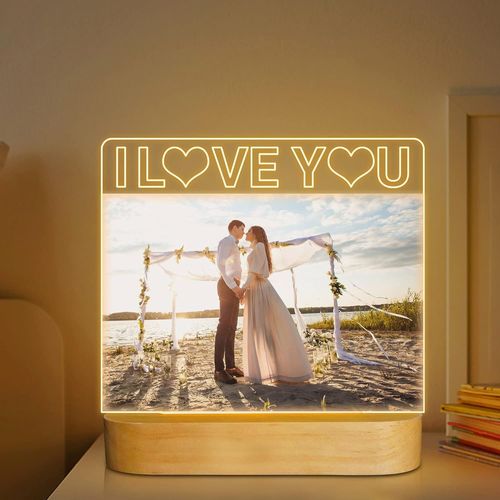asas-Cadre Photo Lumineux En Acrylique Avec Veilleuse « I Love You »-Idéal Pour Amoureux,Couple,Épouse,Fille,Amie,Saint-Valentin,Anniversaire,Mariage