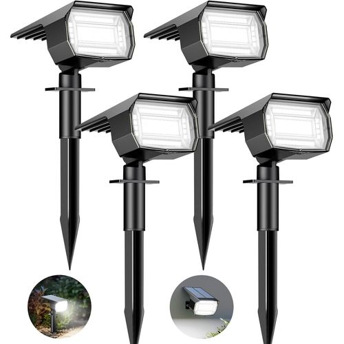 Asas-Lot De 4 Spot Solaire Exterieur,72 Led Lampe Solaire Etanche Ip65,Lumiere Solaire Avec 3 Modes D'éclairage,Réglable 120° Projecteur Solaire Extérieur Pour Jardin Allée Chemin Blanc Froid