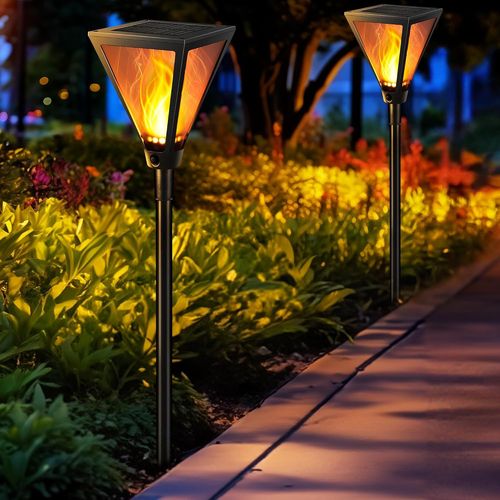 Asas-Lampe Solaire Exterieur Jardin,2 Packs Lumiere Solaire Exterieur Jardin Avec Effet De Flamme Réaliste,Borne Solaire Exterieur Jardin Étanches Ip65 Pour Pelouse Allée Chemins Décoration