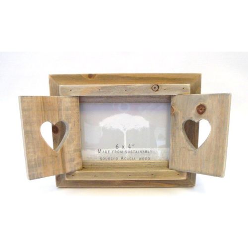 asas-Cadre En Bois Au Look Rustique Avec Volets Percés De C?urs 15 X 10 Cm