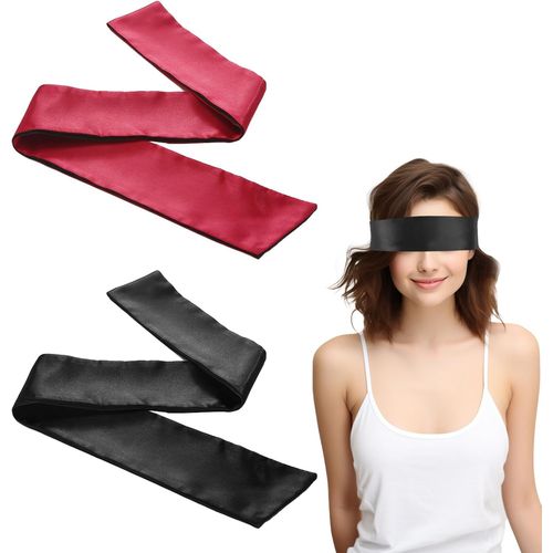 Asas-2 Pièces Bandeau Yeux Nuit Pour Jeux Adultes,Bandeau Yeux Sommeil Confortable,Sexy Réglable Masque De Sommeil Satin Pour Couples,Voyage,Jeux,Cadeau De Saint-Valentin(Rouge Bordeaux,Noir) 