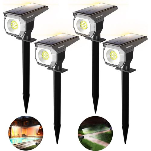 Asas-Spot Solaire Exterieur,18led Lampe Solaire Jardin 300lm,Fonction 2 En 1 Lumiere Solaire Extérieur,Etanche Ip67,6500k Lumière Froide Pour Cour,Clôture,Chemin,Jardin,Allée,4pack