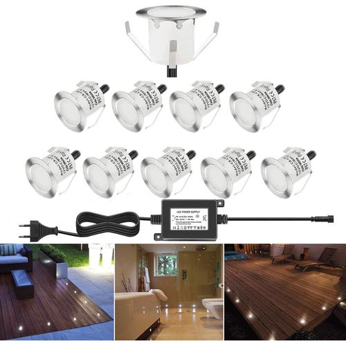 Asas-10 Kit Spots Extérieur Encastrable Led Pour Terrasse Enterré Plafonnier,Led Encastrable 0.6w Ip67 Dc12v Etanche,Lampe Extérieur Pour Chemin,Escalier,Piscine,Cour,Salle De Bain Blanc Froid