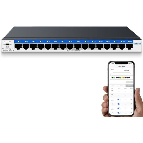 asas-Switch Réseau Géré Gigabit Ethernet 16 Ports,Commutateur Ethernet Easy Smart¿Cloud Management¿Vlan¿Plug-And-Play¿Support De Bureau Ou Mural.