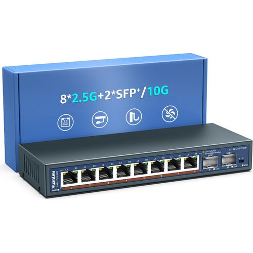 asas-Switch Ethernet Non Géré 10 Ports 2,5G,8 Ports 2,5G Base-T,2 X 10G Sfp,Compatible Avec 100/1000/2500Mbps,Métal,Montage Sur Bureau/Mur,Switch Réseau 2,5Gbe Pour Ap Sans Fil,Nas,Pc