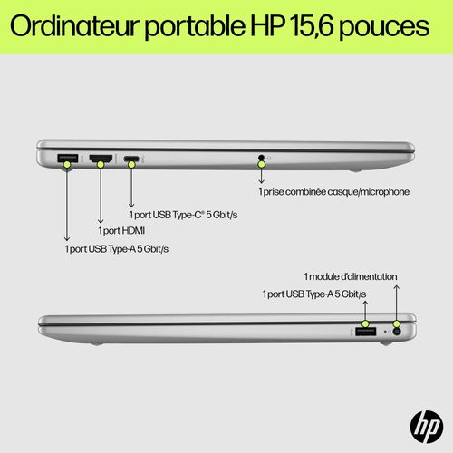 HP Laptop 15-fd0129nf - 15.6" Core i7 I7-1355U 16 Go RAM 512 Go SSD Argent AZERTY