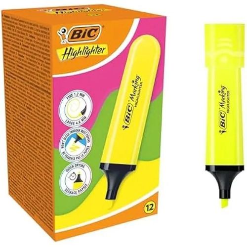 Surligneurs - Bic - Marking - Pointe Biseautée Modulable - Jaune Fluo - Pack De 12