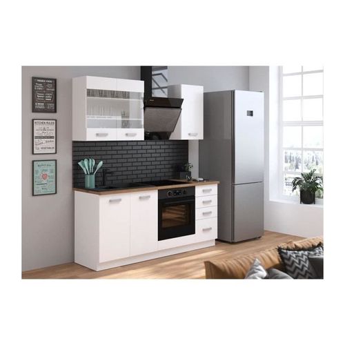 Atlas Cuisine Complete 5 Éléments - Décor Blanc - L180 Cm - Plan De Travail Non Inclus