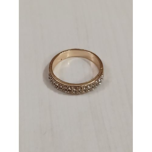 Bague Métal Doré,Double Ligne Strass Transparent ,Taille 18.47 Mm