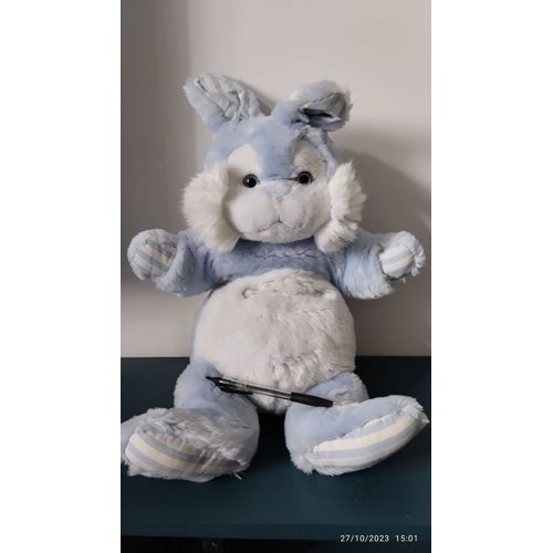 Grand Doudou Peluche Lapin Bleu Et Blanc Tartine Et Chocolat