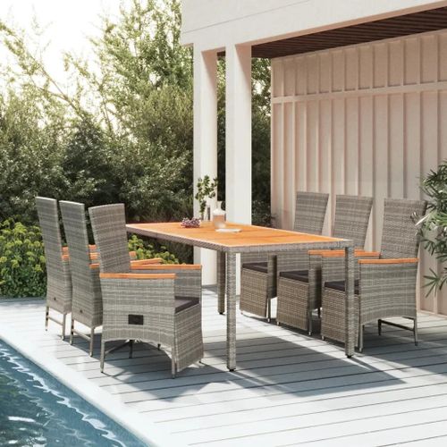 Prolenta Premium - Ensemble À Manger De Jardin Et Coussins 7 Pcs Gris Rotin