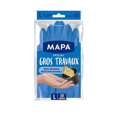 Letnerny-Mapa - Gros Travaux - Gants De Ménage Doublure Textile Et Triple Epaisseur - Idéal Gros Travaux D'intérieur - 1 Paire - Taille L
