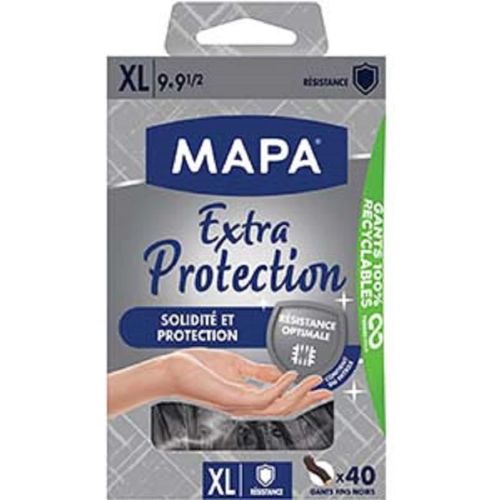 LETNERNY-Extra Protection - Gants Fins En Vitrile Non Poudrés - Recyclables Avec Terracycle - Solidité Et Protection - Boîte De 40 Gants - Taille Xl, Noir